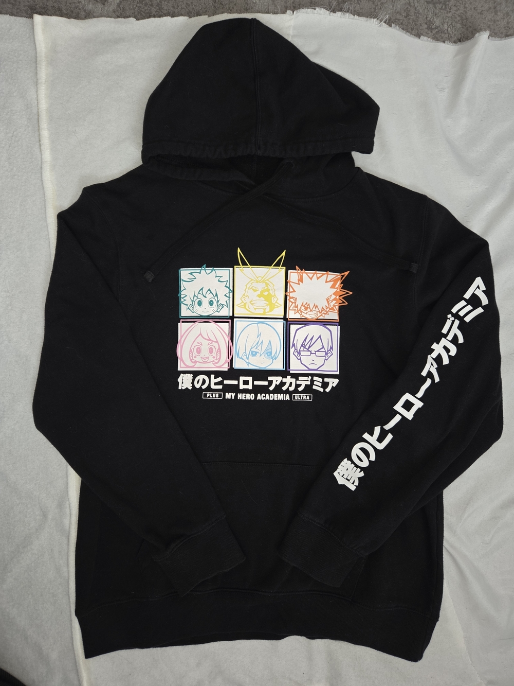 Black Graphic Hoodie - Anime Character Squares